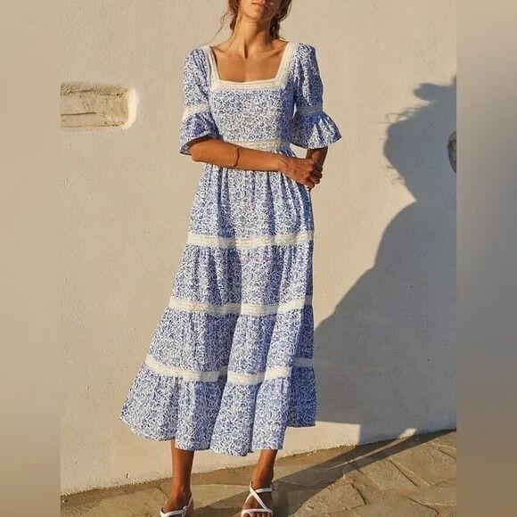 Pink City Prints NEW Celine DressTuckernuck Sky Chintz Blue Organic COTTON Small